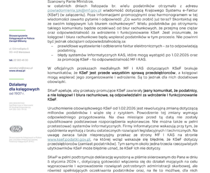 Komunikat Ministerstwa Finansów i Krajowej Administracji Skarbowej w sprawie KSeF – stanowisko SKwP